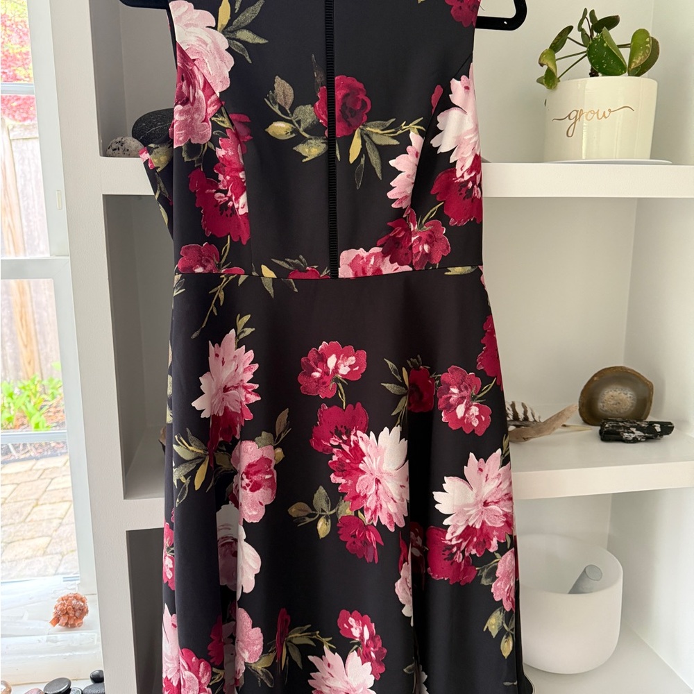 White House Black Market Black and Pink Midi Dress